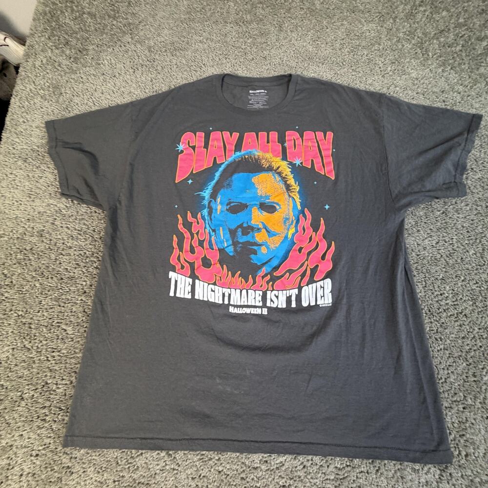 Halloween II Shirt Mens 2XL Black Slay All Day Michael Myers Tagless Graphic Tee